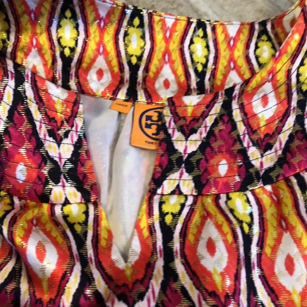 Tory Burch Boho Print Metallic Silk Blend Tank Top Size 8